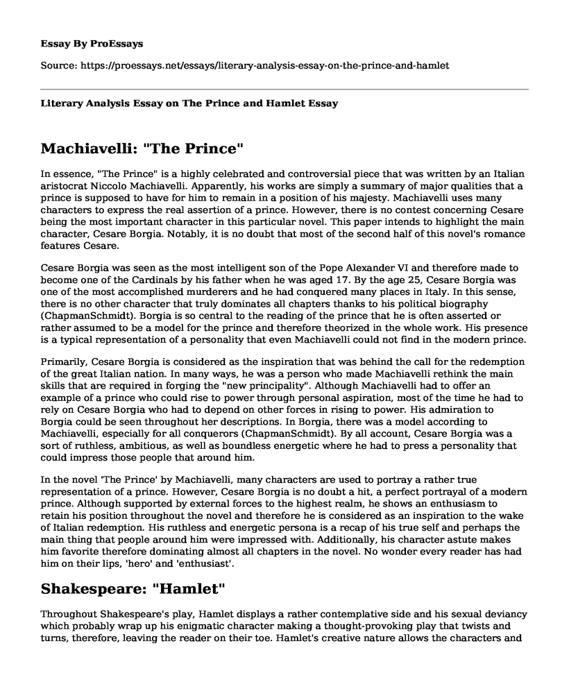 Literary Analysis Essay on The Prince and Hamlet