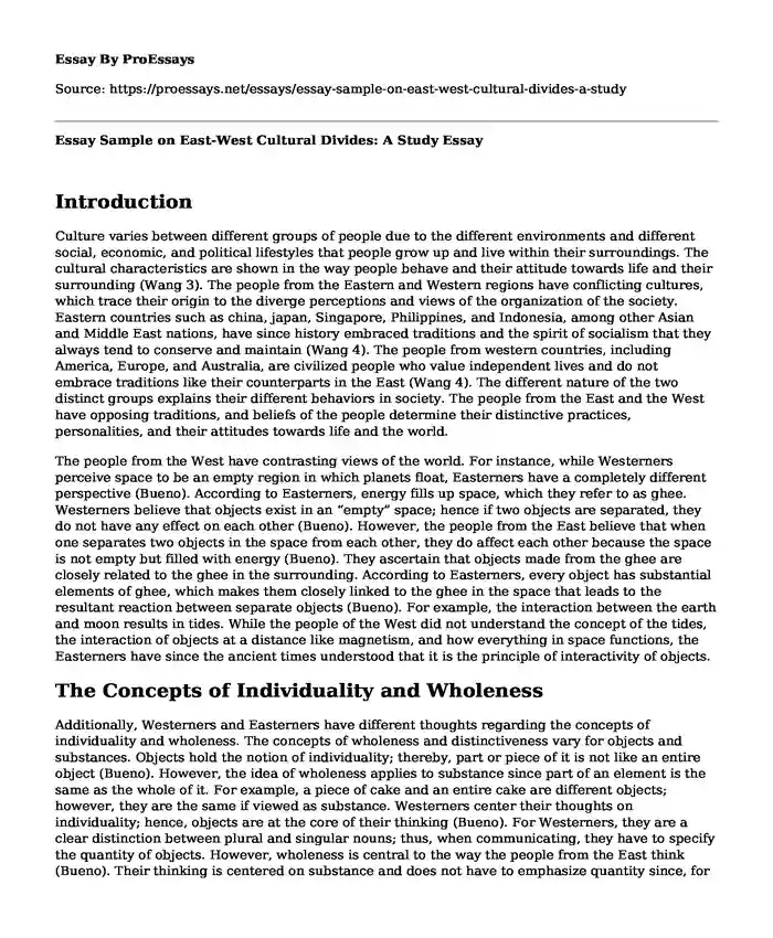 Essay Sample on East-West Cultural Divides: A Study