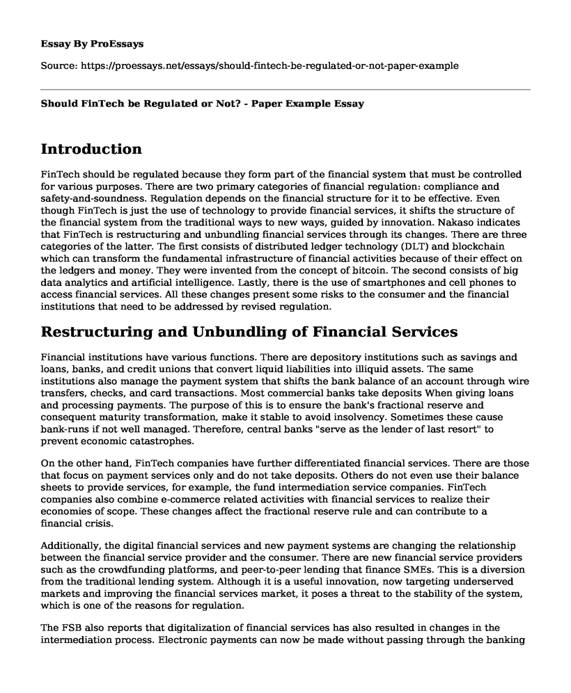 Should FinTech be Regulated or Not? - Paper Example