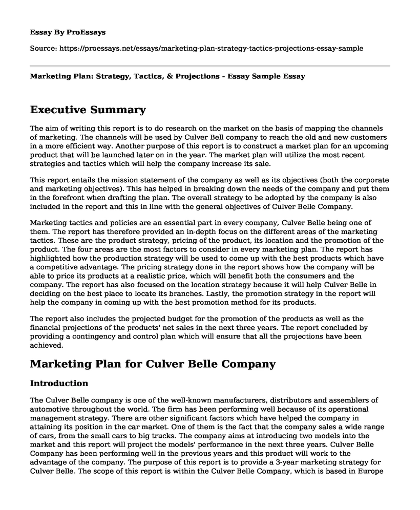 Marketing Plan: Strategy, Tactics, & Projections - Essay Sample