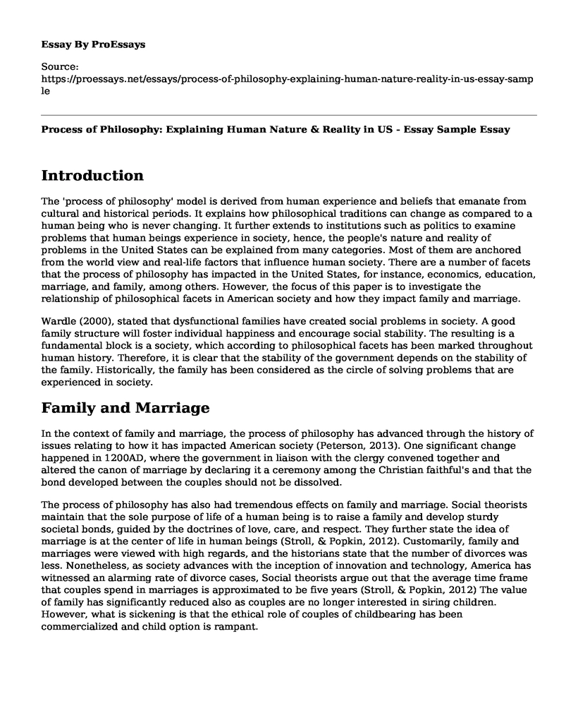 Process of Philosophy: Explaining Human Nature & Reality in US - Essay Sample