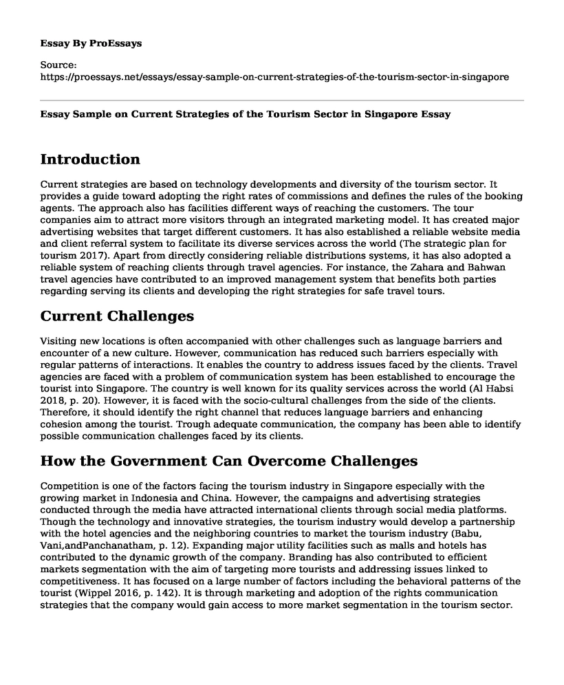 Essay Sample on Current Strategies of the Tourism Sector in Singapore