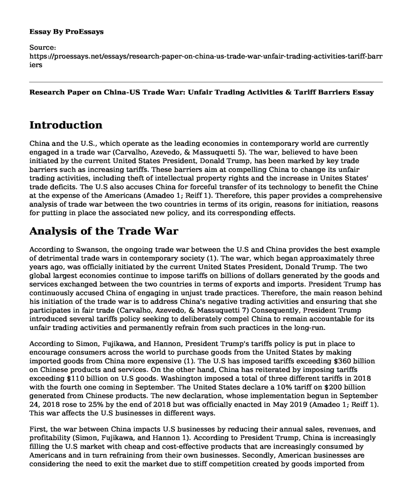 Research Paper on China-US Trade War: Unfair Trading Activities & Tariff Barriers