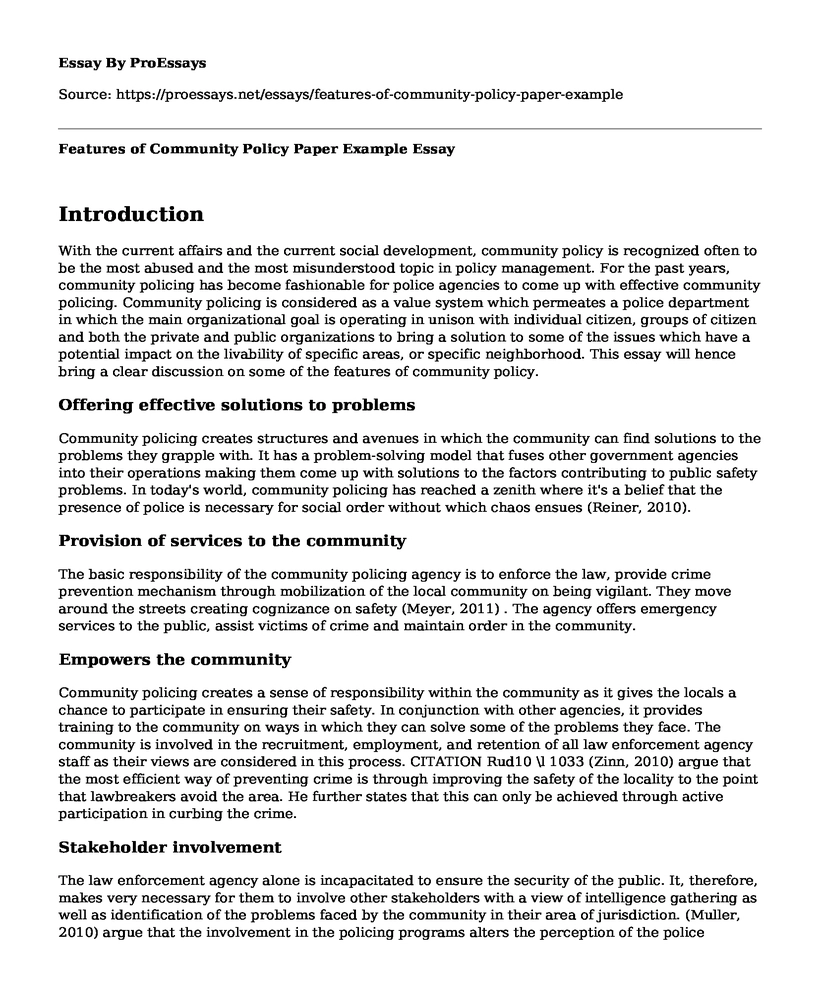 Features of Community Policy Paper Example