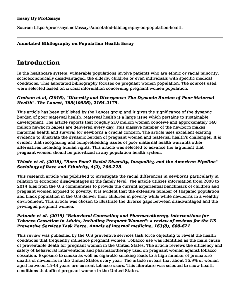 Annotated Bibliography on Population Health