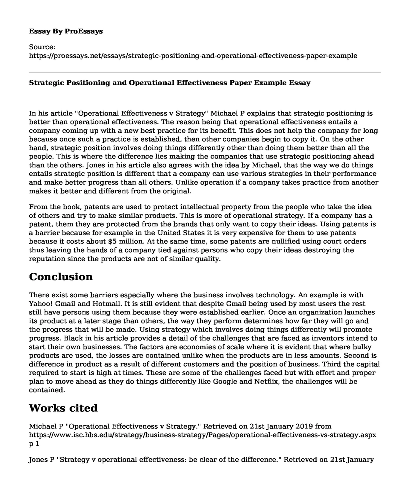 Strategic Positioning and Operational Effectiveness Paper Example