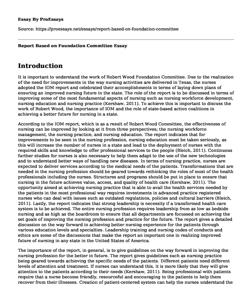 Report Based on Foundation Committee