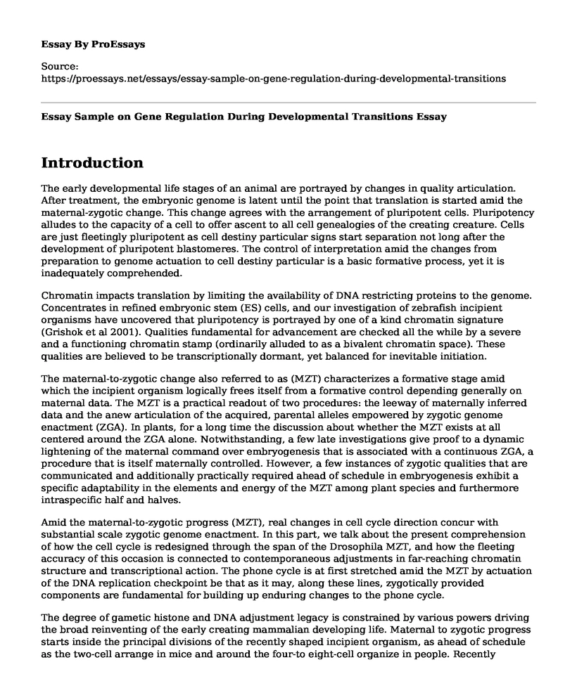 Essay Sample on Gene Regulation During Developmental Transitions