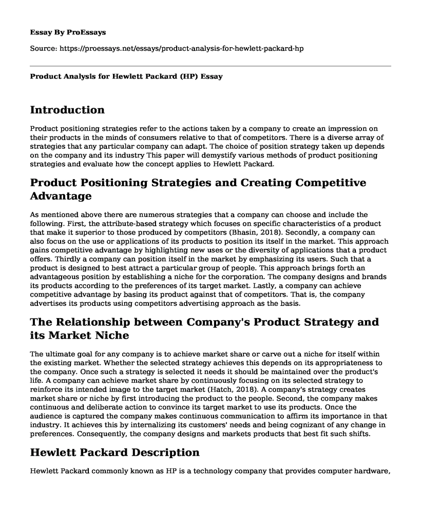 Product Analysis for Hewlett Packard (HP)
