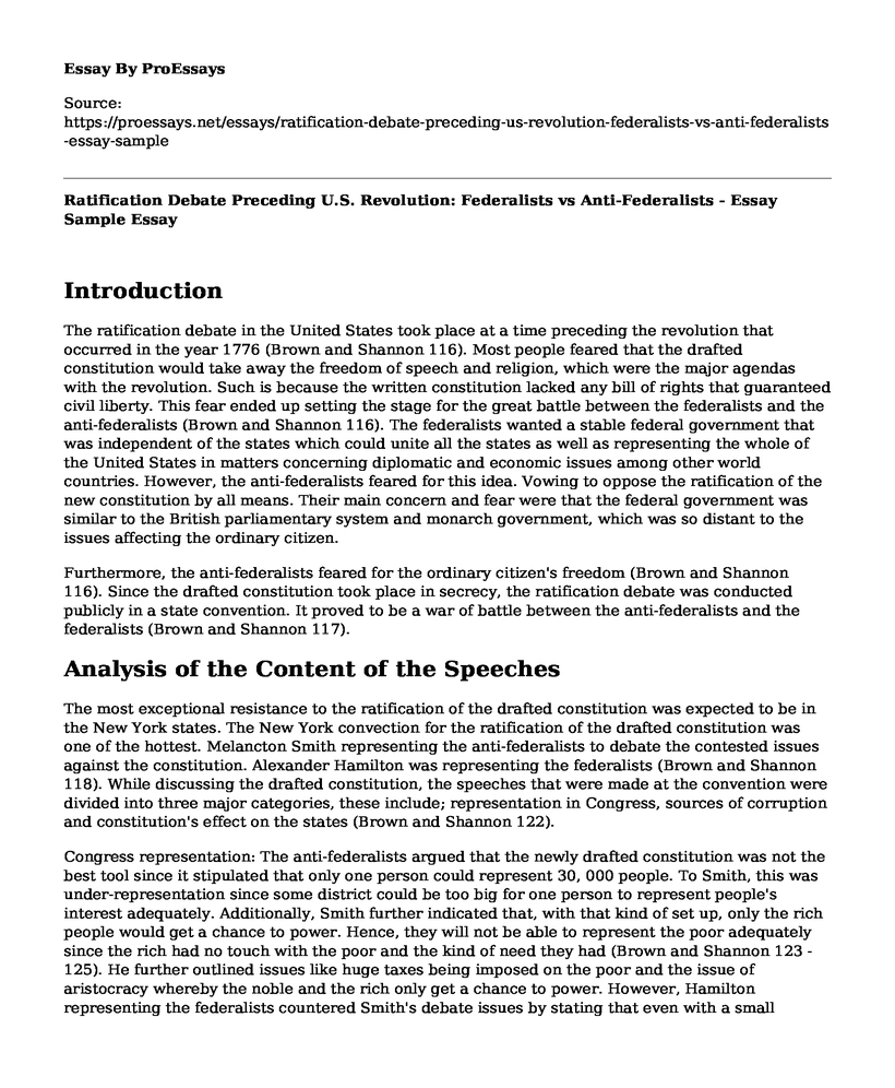 Ratification Debate Preceding U.S. Revolution: Federalists vs Anti-Federalists - Essay Sample