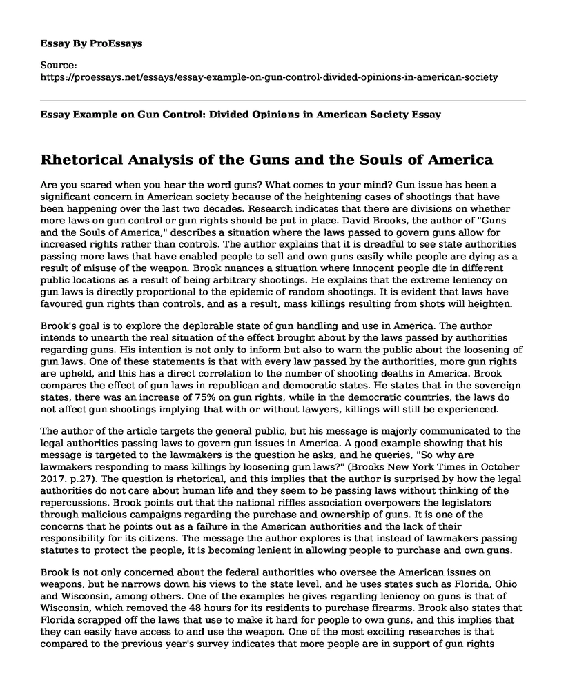 Essay Example on Gun Control: Divided Opinions in American Society