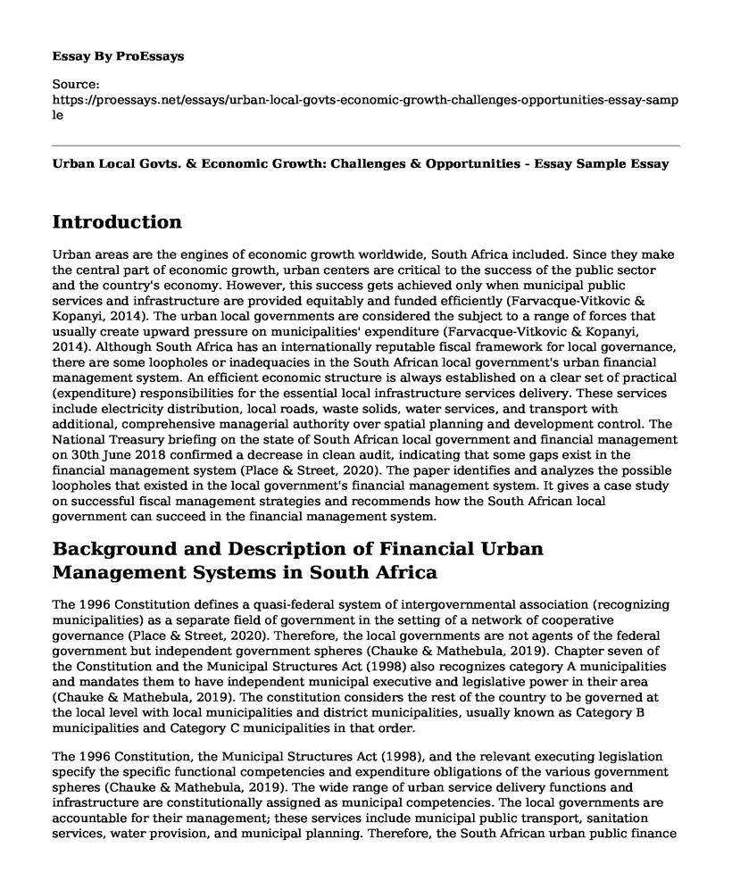 Urban Local Govts. & Economic Growth: Challenges & Opportunities - Essay Sample