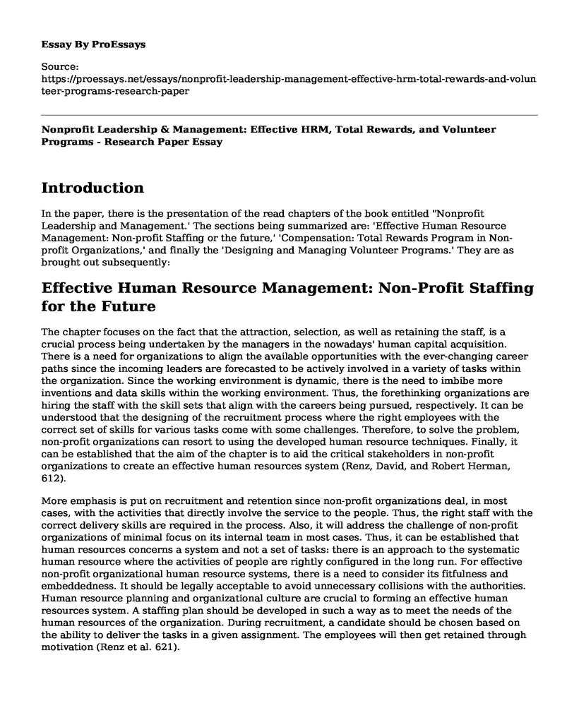 Nonprofit Leadership & Management: Effective HRM, Total Rewards, and Volunteer Programs - Research Paper