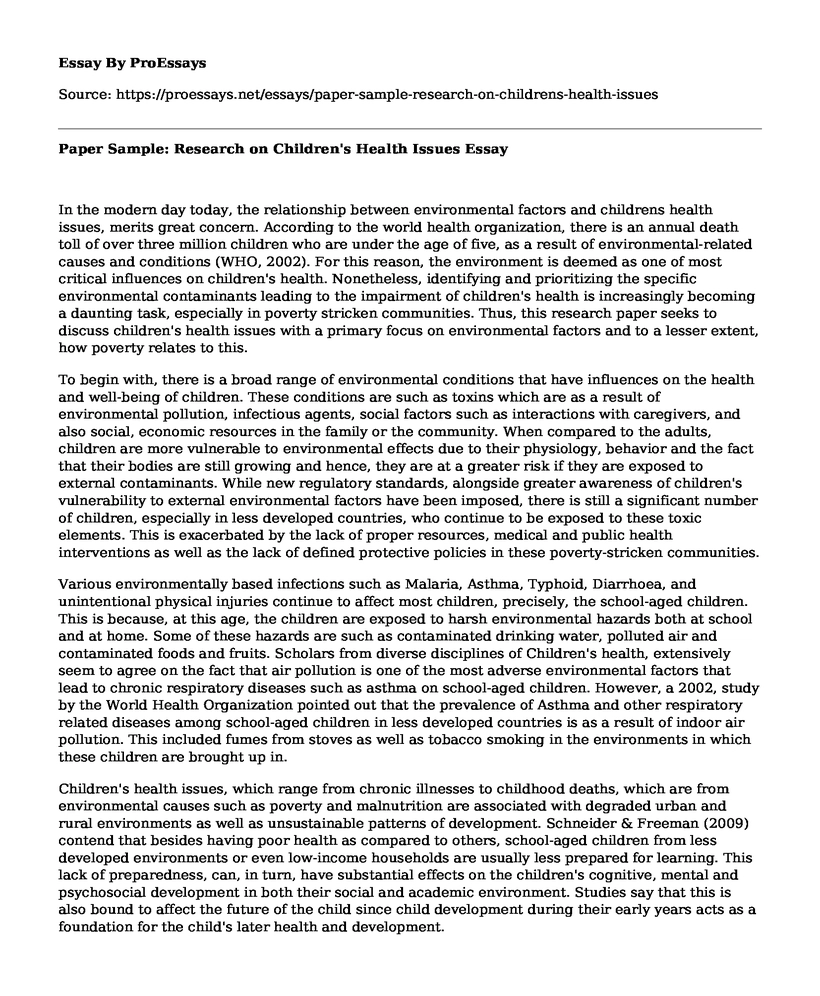 Paper Sample: Research on Children's Health Issues