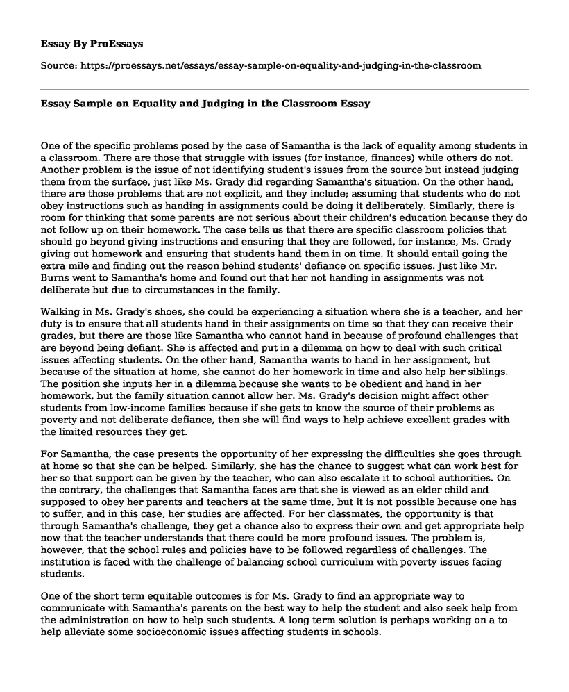 Essay Sample on Equality and Judging in the Classroom