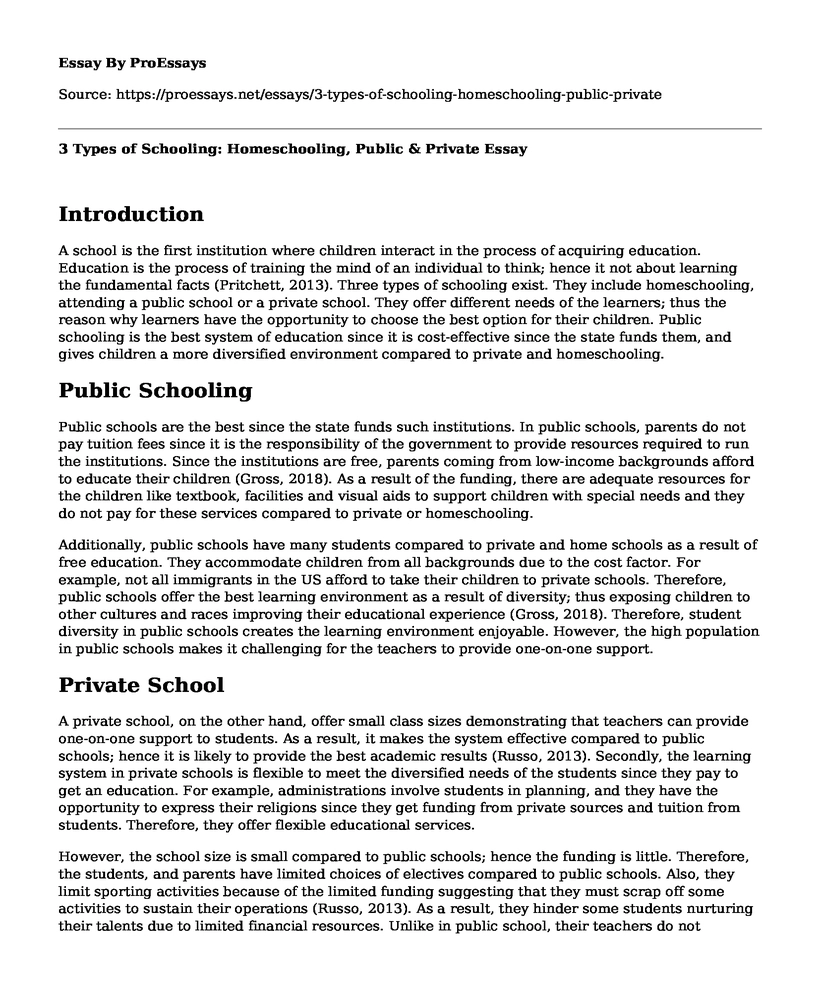 3 Types of Schooling: Homeschooling, Public & Private