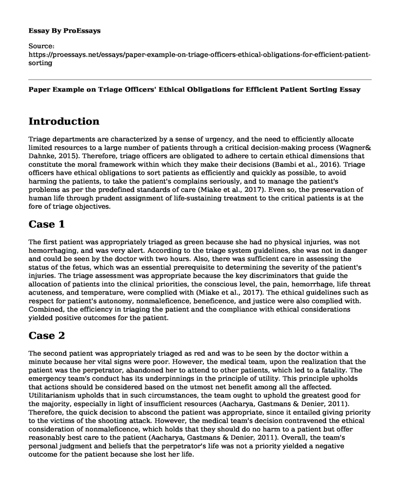 Paper Example on Triage Officers' Ethical Obligations for Efficient Patient Sorting