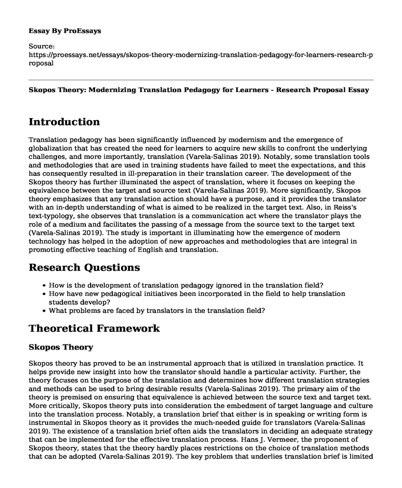 Skopos Theory: Modernizing Translation Pedagogy for Learners - Research Proposal