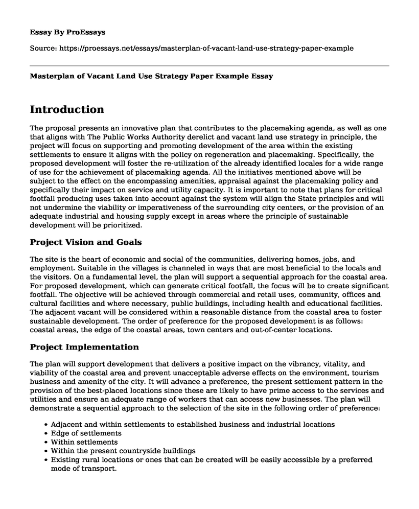 Masterplan of Vacant Land Use Strategy Paper Example