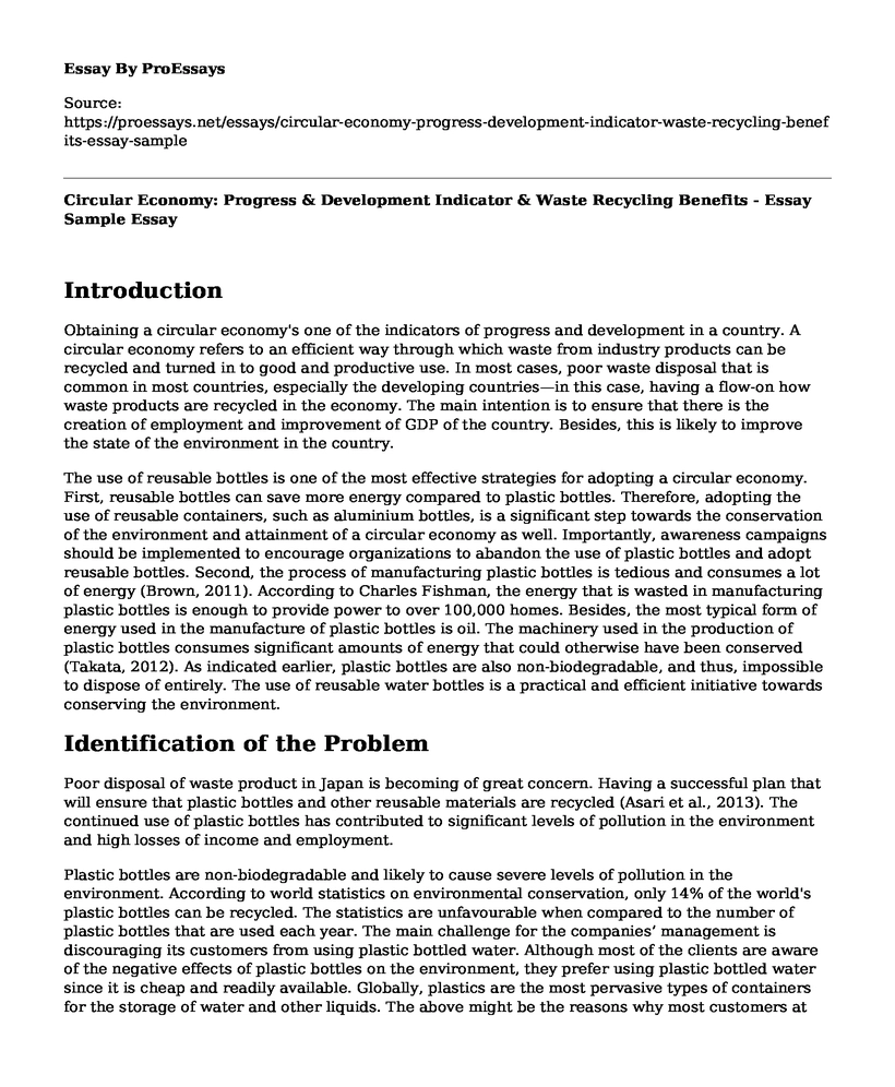 Circular Economy: Progress & Development Indicator & Waste Recycling Benefits - Essay Sample