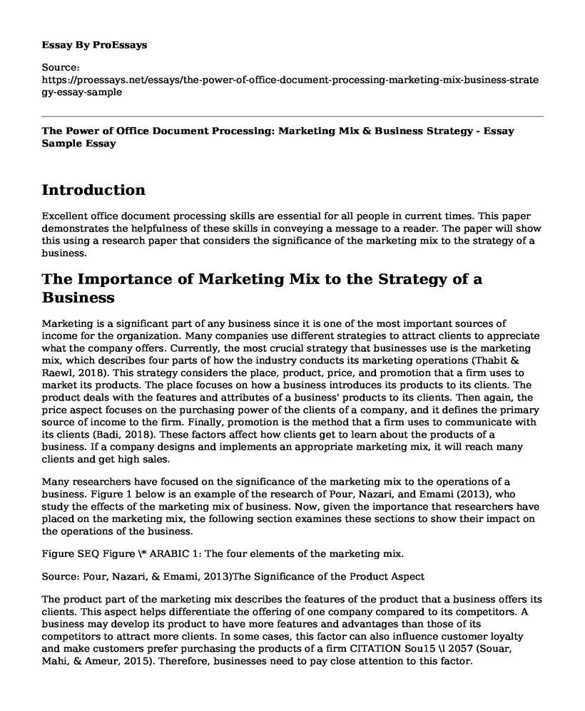 The Power of Office Document Processing: Marketing Mix & Business Strategy - Essay Sample