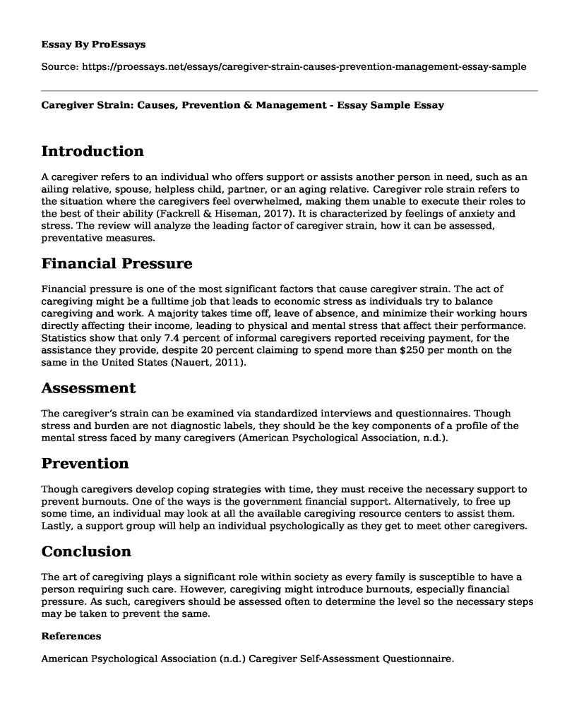 Caregiver Strain: Causes, Prevention & Management - Essay Sample