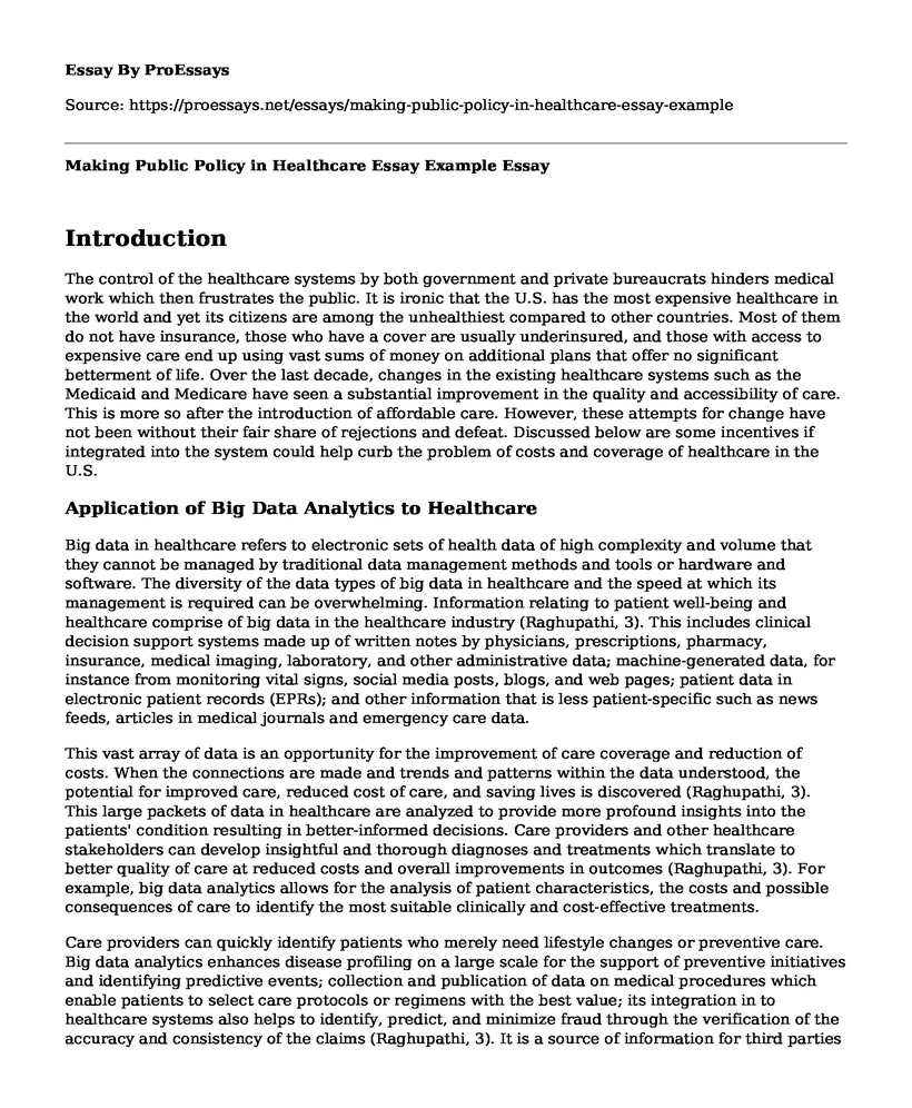 Making Public Policy in Healthcare Essay Example