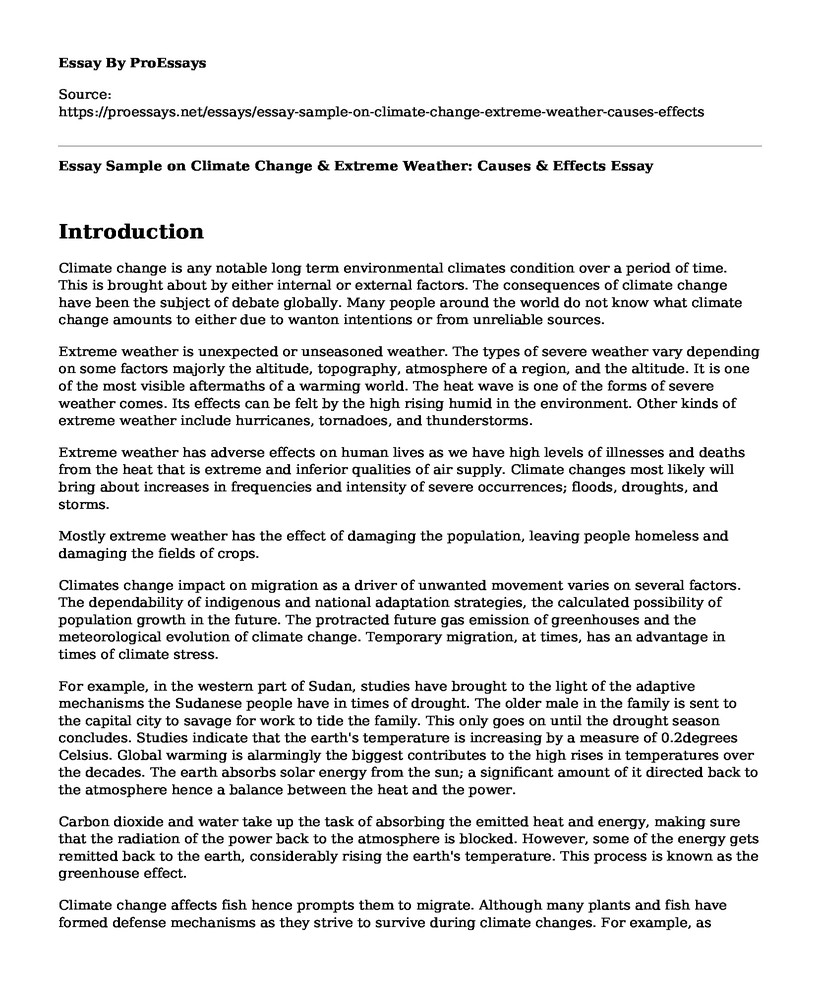 Essay Sample on Climate Change & Extreme Weather: Causes & Effects