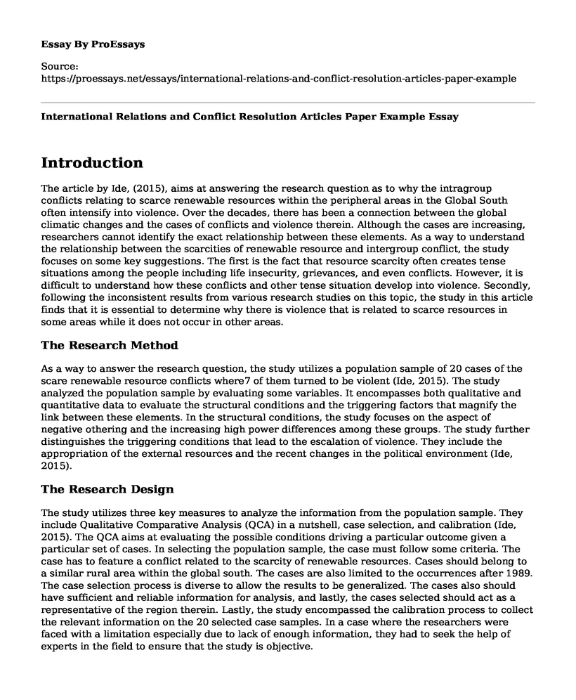 International Relations and Conflict Resolution Articles Paper Example