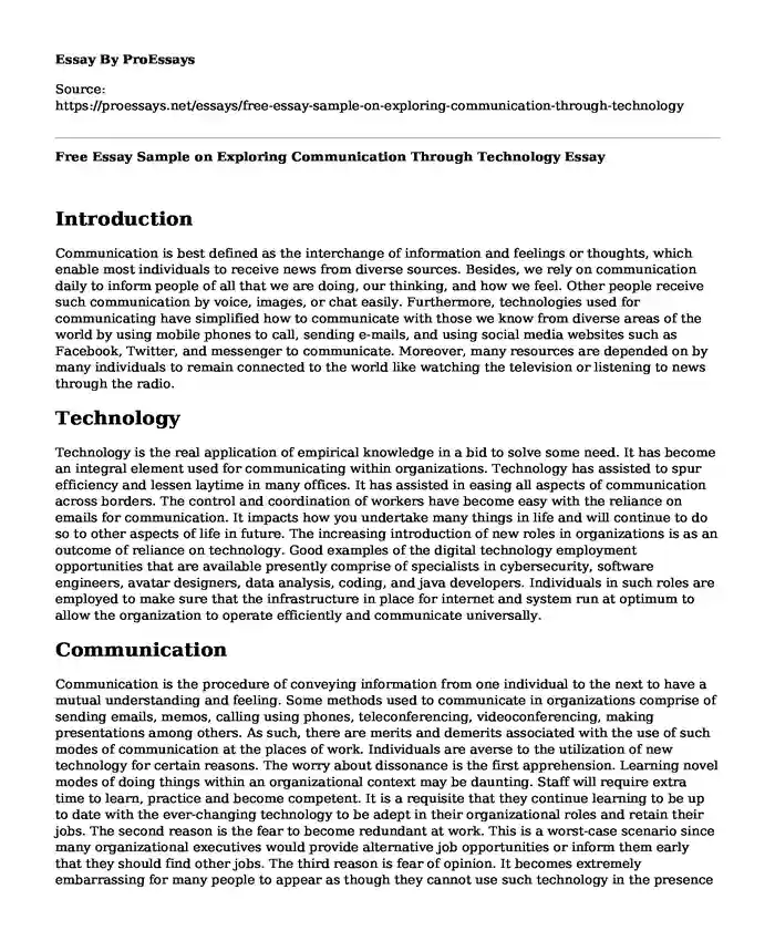 Free Essay Sample on Exploring Communication Through Technology