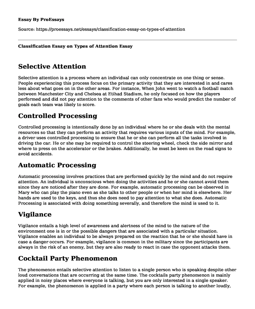 Classification Essay on Types of Attention