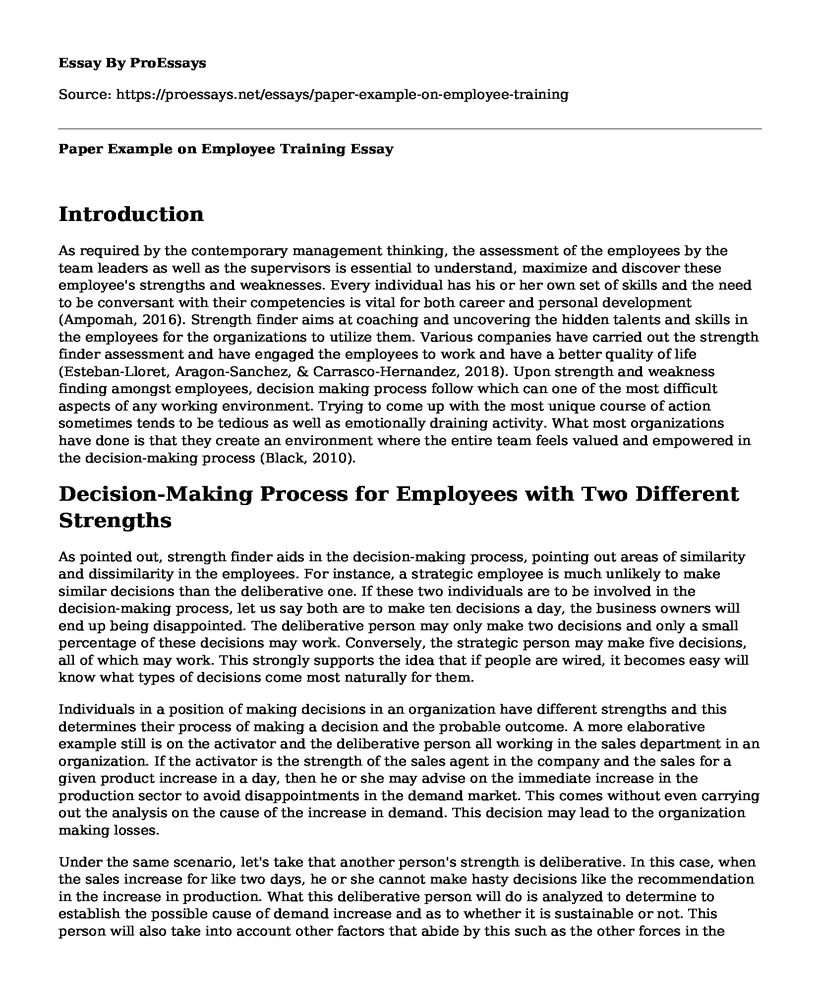 Paper Example on Employee Training