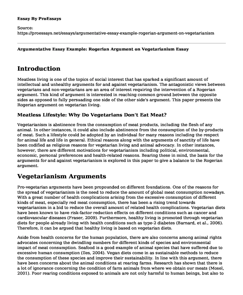 Argumentative Essay Example: Rogerian Argument on Vegetarianism