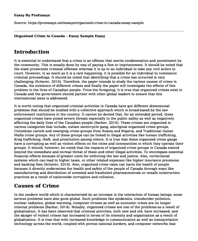 Organized Crime in Canada - Essay Sample