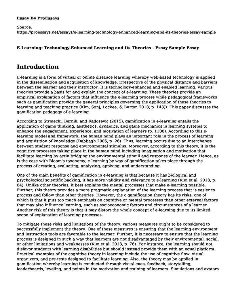E-Learning: Technology-Enhanced Learning and Its Theories - Essay Sample
