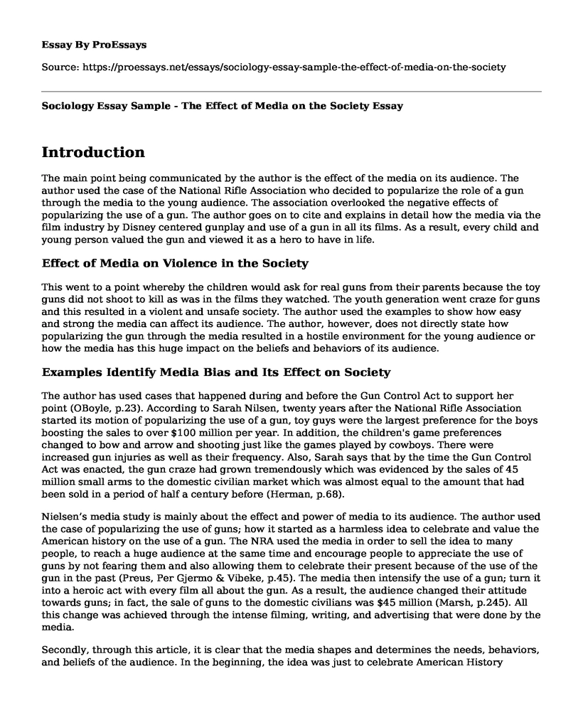Sociology Essay Sample - The Effect of Media on the Society