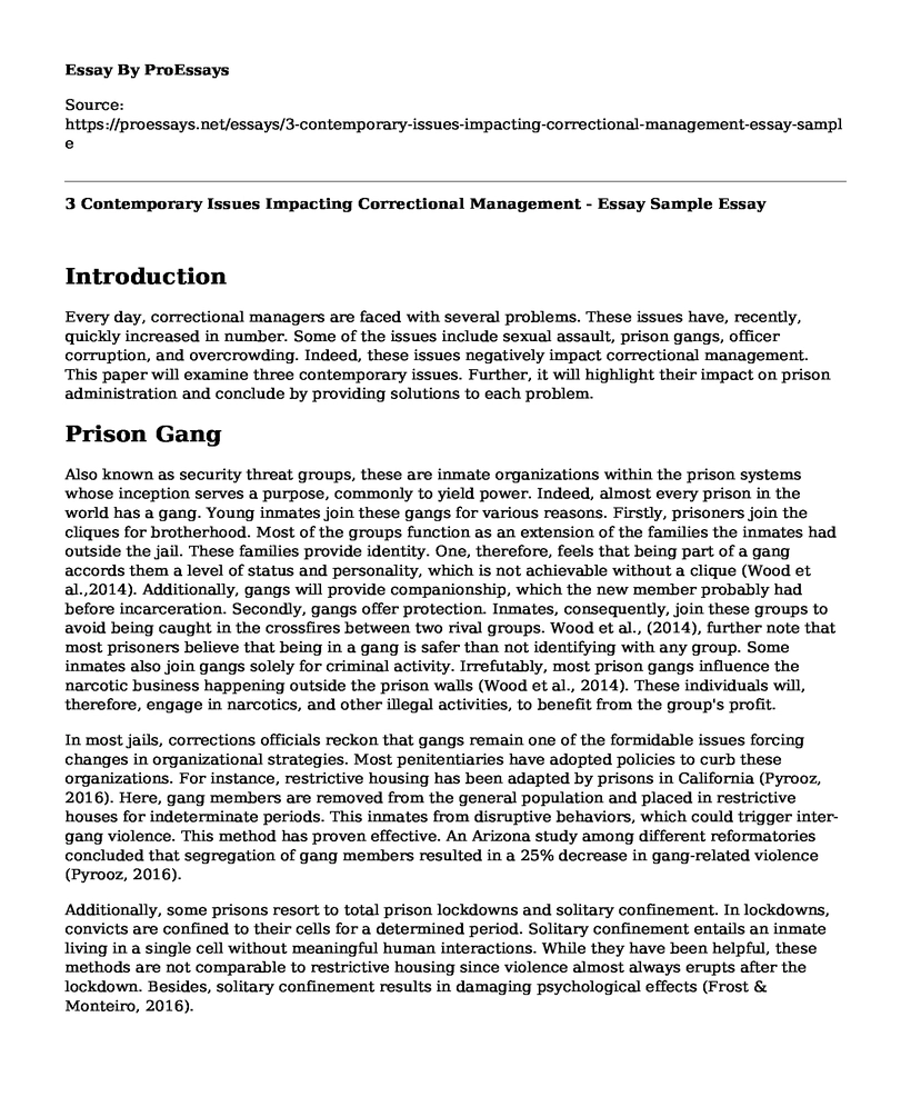 3 Contemporary Issues Impacting Correctional Management - Essay Sample
