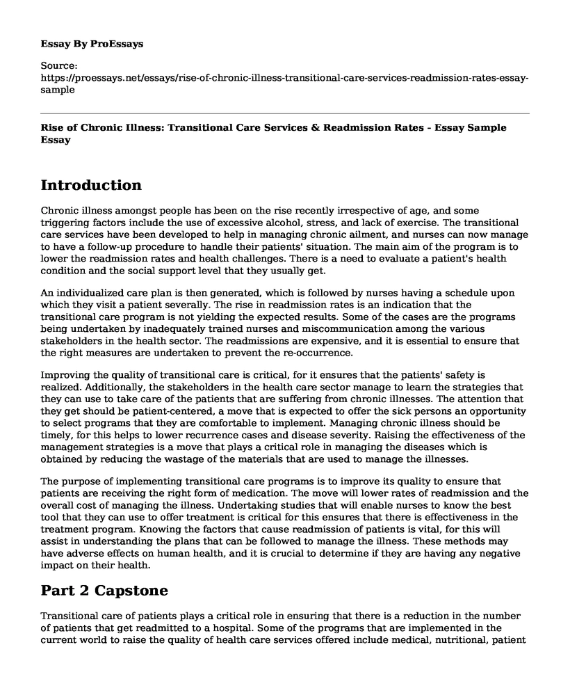 Rise of Chronic Illness: Transitional Care Services & Readmission Rates - Essay Sample