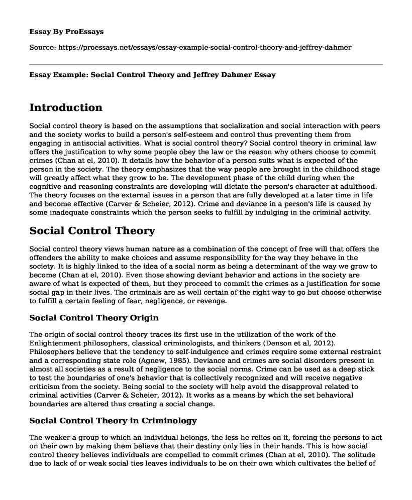 Essay Example: Social Control Theory and Jeffrey Dahmer