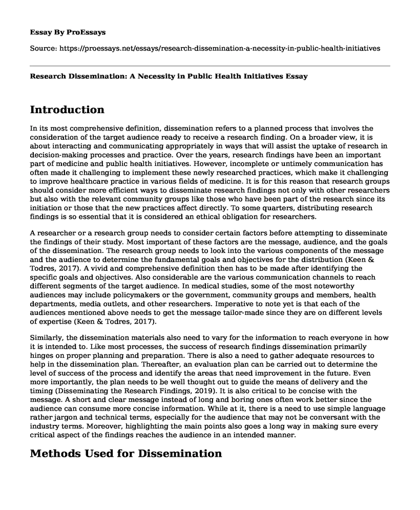 Research Dissemination: A Necessity in Public Health Initiatives