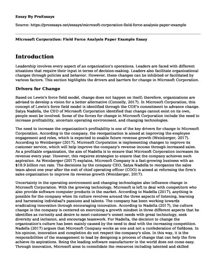 Microsoft Corporation: Field Force Analysis Paper Example
