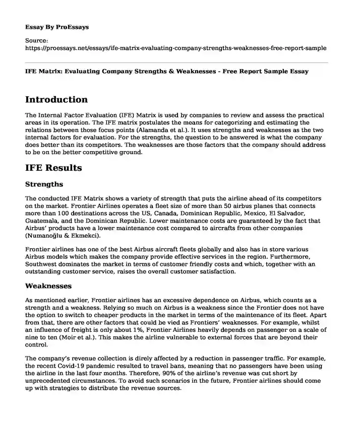 IFE Matrix: Evaluating Company Strengths & Weaknesses - Free Report Sample