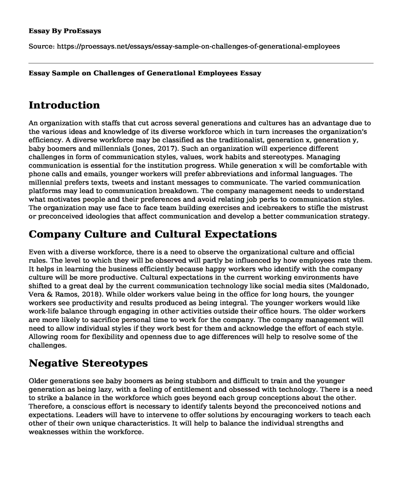 Essay Sample on Challenges of Generational Employees