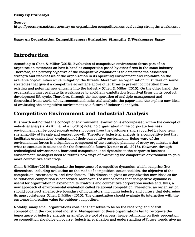 Essay on Organization Competitiveness: Evaluating Strengths & Weaknesses