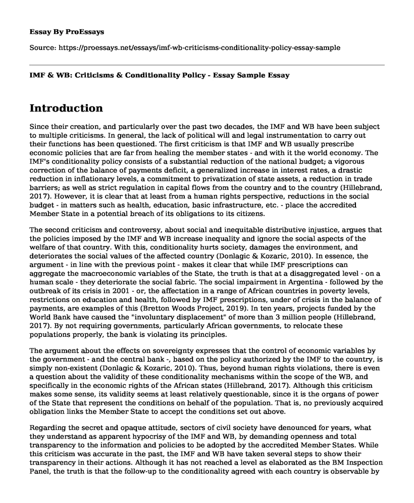 IMF & WB: Criticisms & Conditionality Policy - Essay Sample