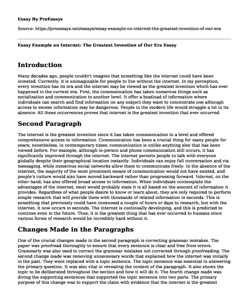 essay on invention of internet