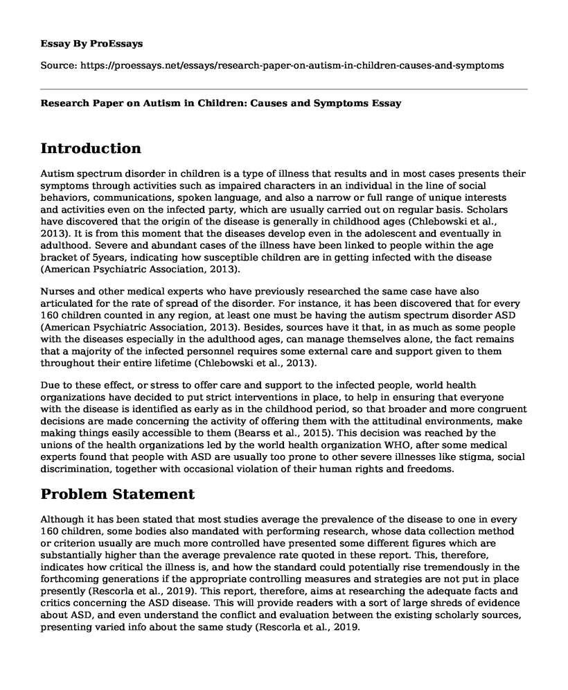 Research Paper on Autism in Children: Causes and Symptoms