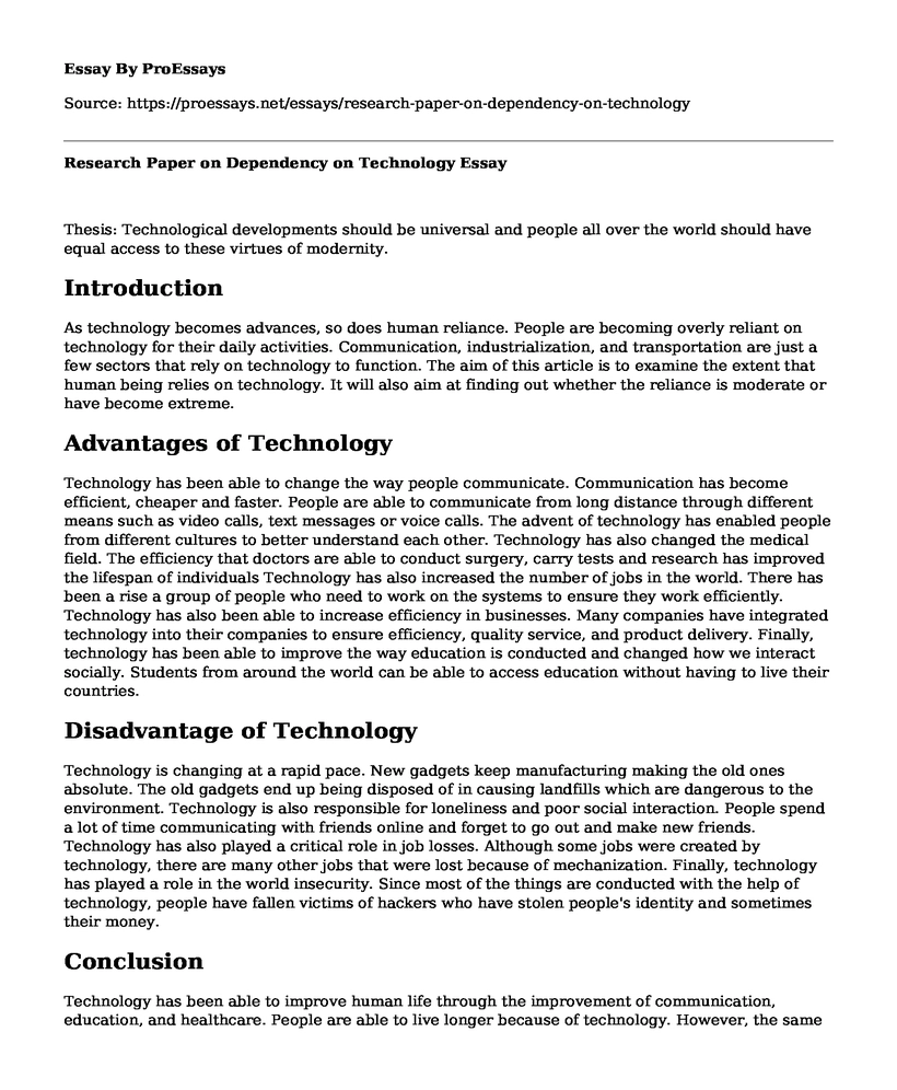 Research Paper on Dependency on Technology