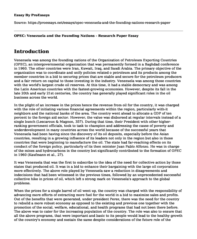 OPEC: Venezuela and the Founding Nations - Research Paper