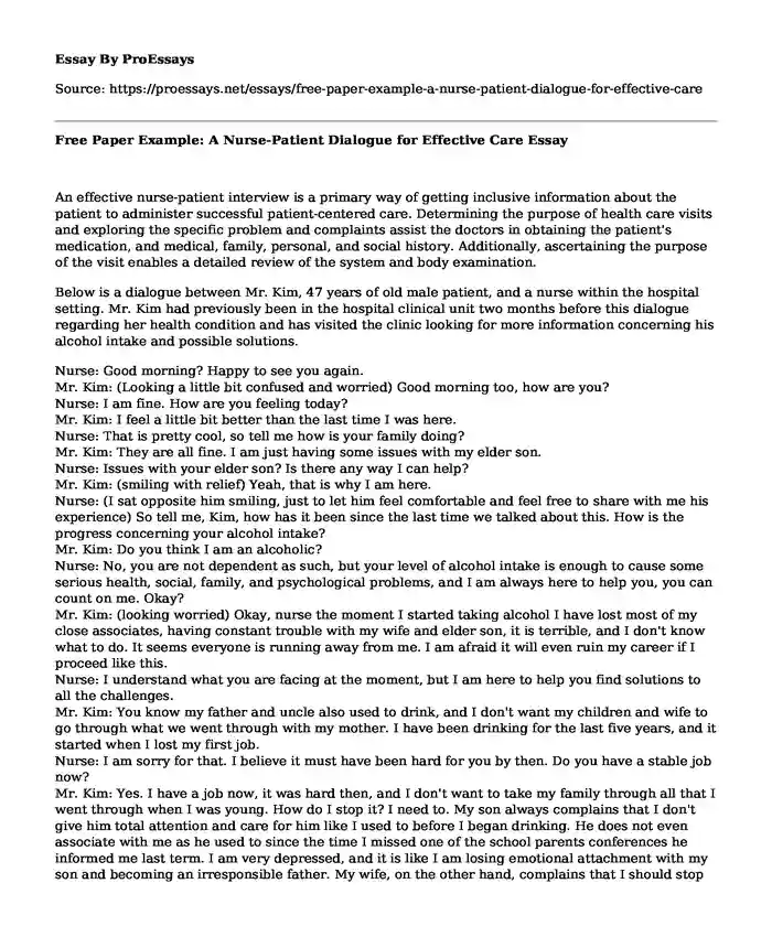 Free Paper Example: A Nurse-Patient Dialogue for Effective Care